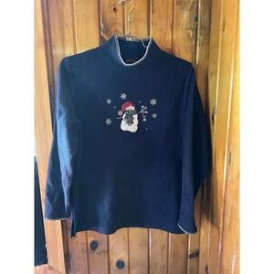 Cozy Navy Blue Snowman Turtleneck Sweater Winter Holiday Festive Top